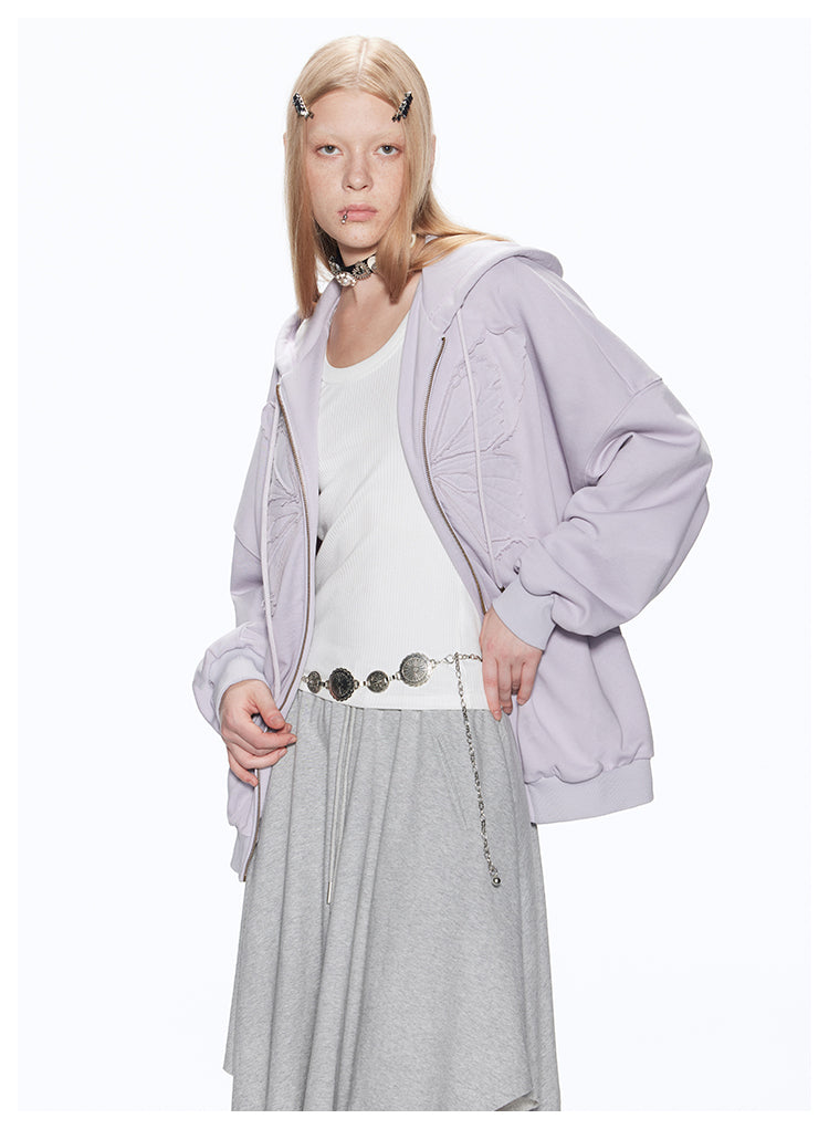 loose fit zip butterfly hoodie