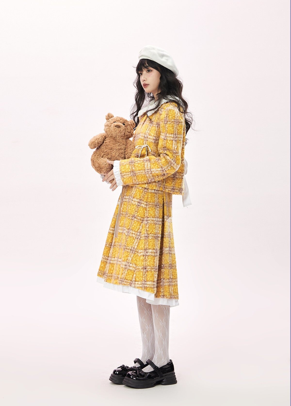 Original Design Coat Women's Mid Length Ribbon and Slim skirt