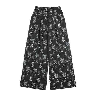 Wide-leg floral satin pants