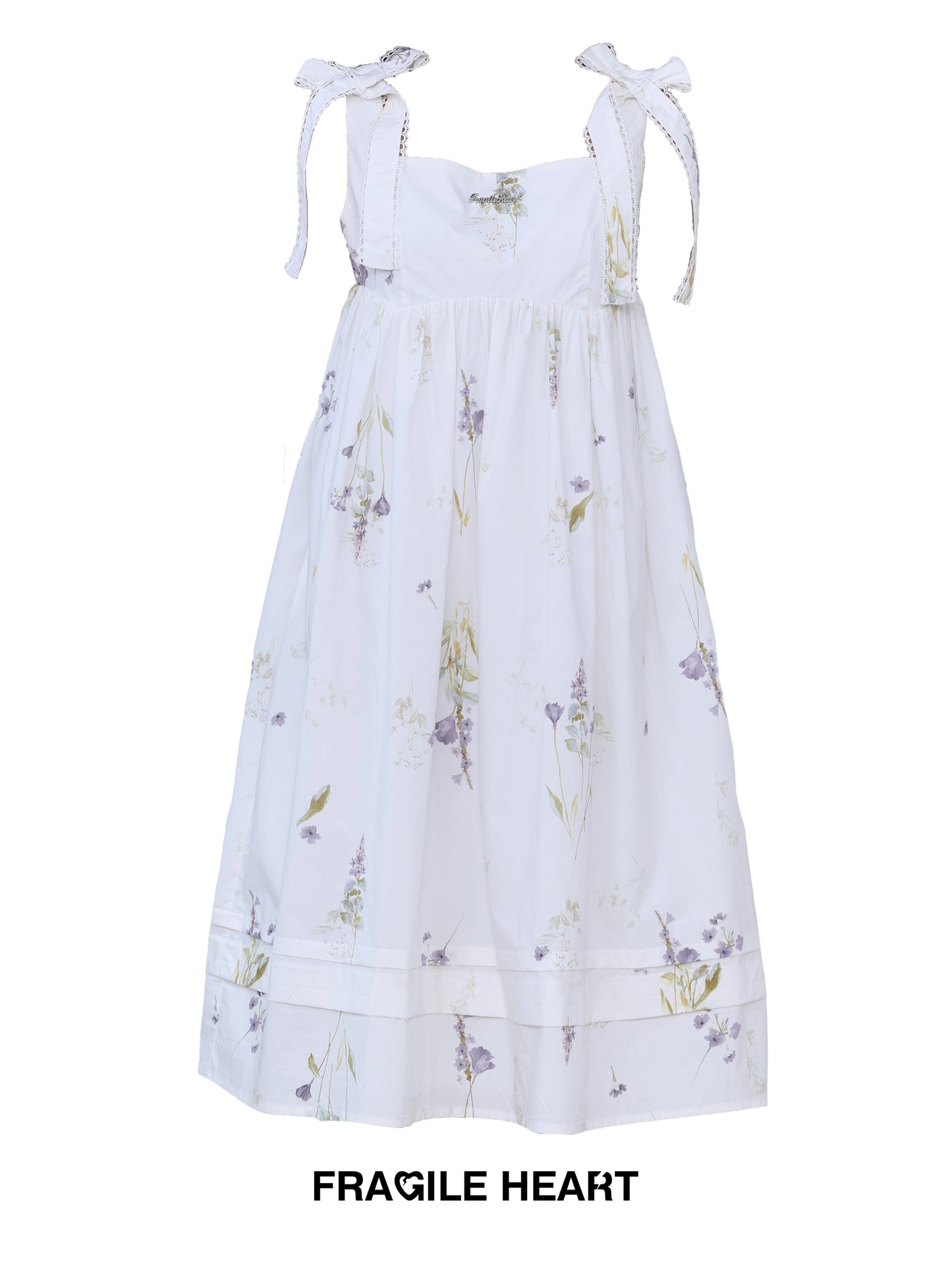 Shoulder Ribbon Floral Pattern Long Length Suspender Dress