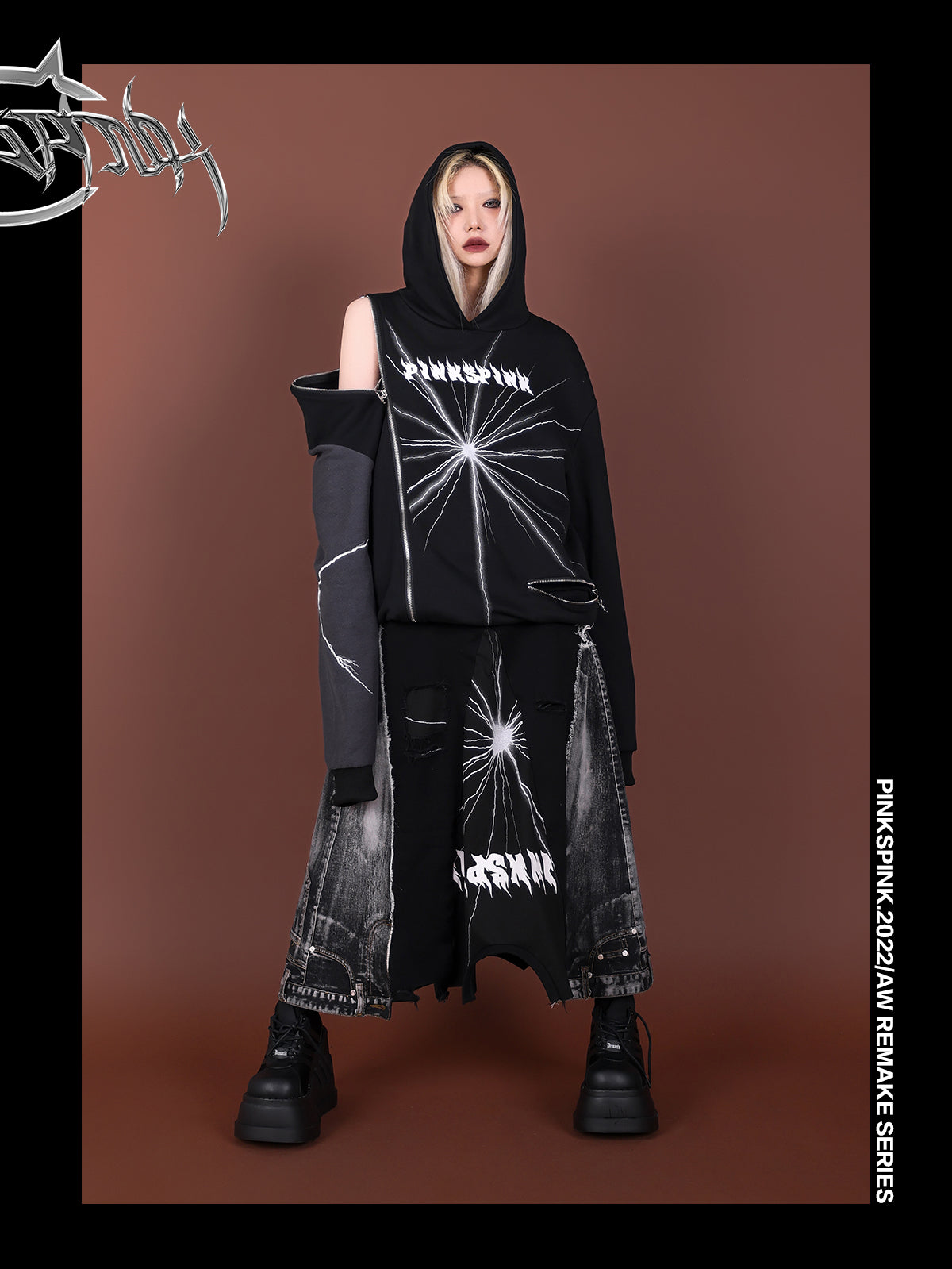 Denim & T-shirt reconstructed skirt