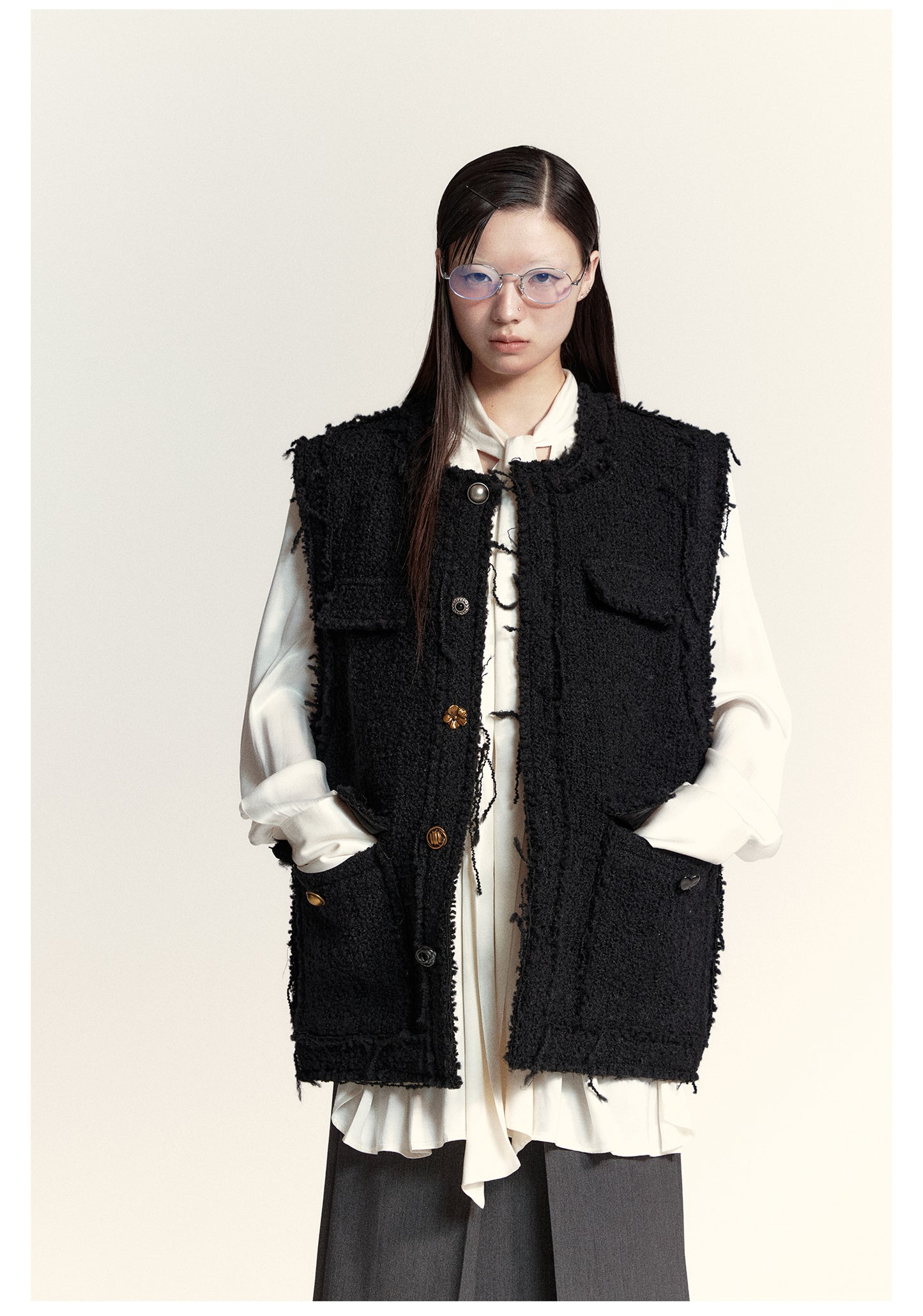 Loose-fit Damaged Tweed Vest