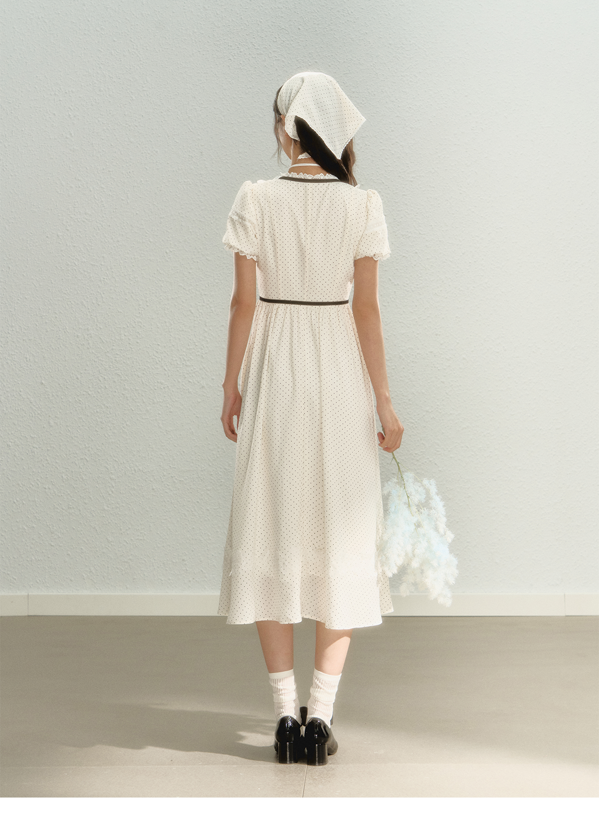 Puff Sleeve Summer Dress with Scarf