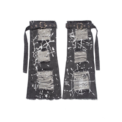 Damaged denim shorts & leg scarf