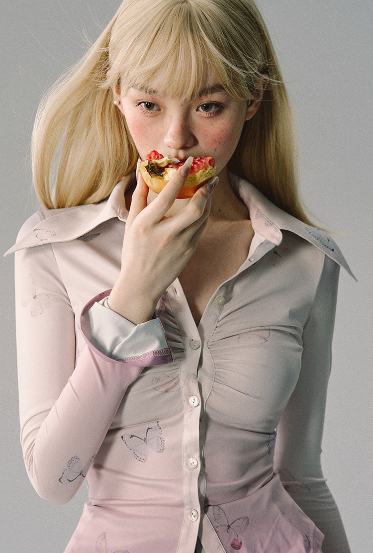 Slim Fit Gradient Shirt & short length skirt