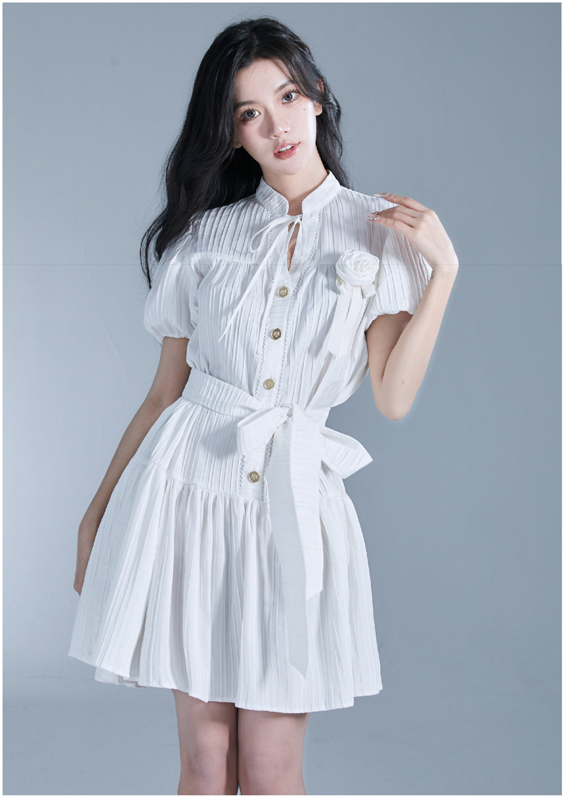 Front Button Oaf Sleeve Shirt Dress