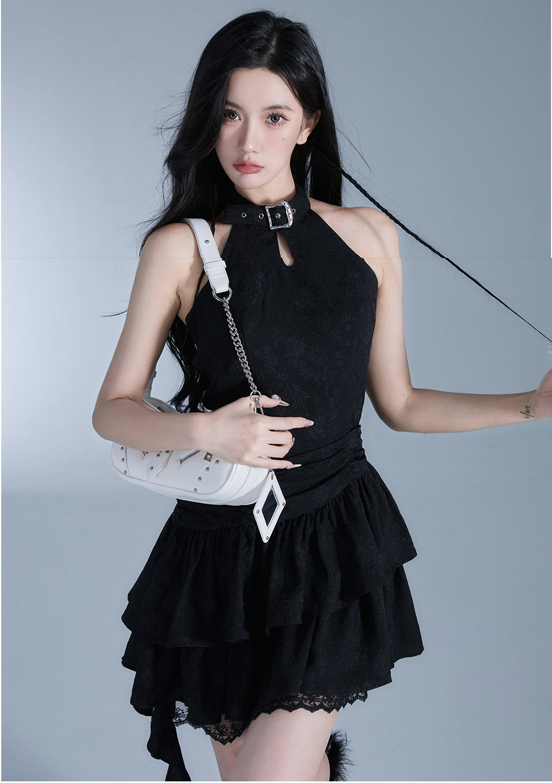 Neck Belt Sleeveless Suspender Dress