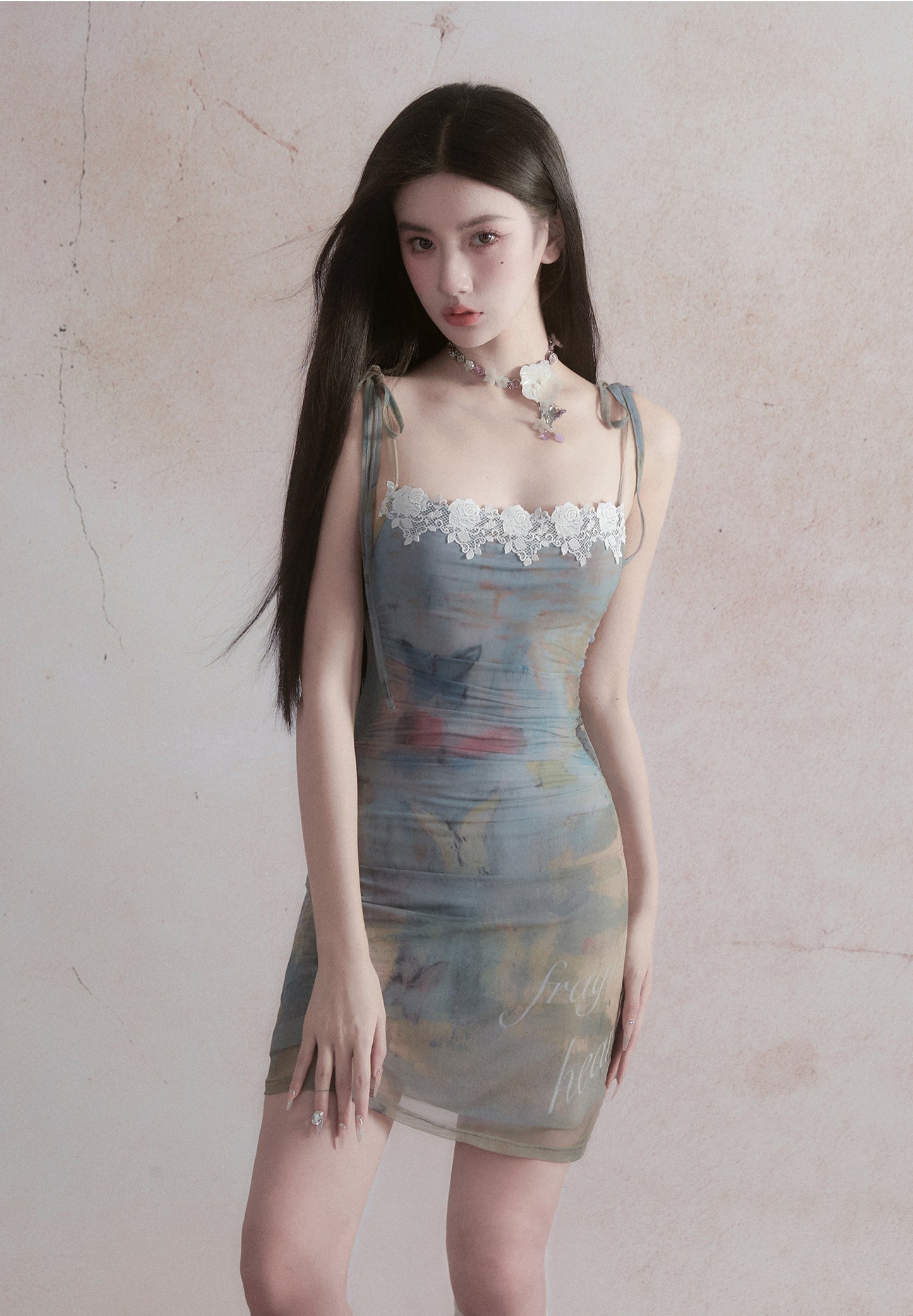 Tie-dye Pattern Butterfly Tight-fitting Suspender Dress