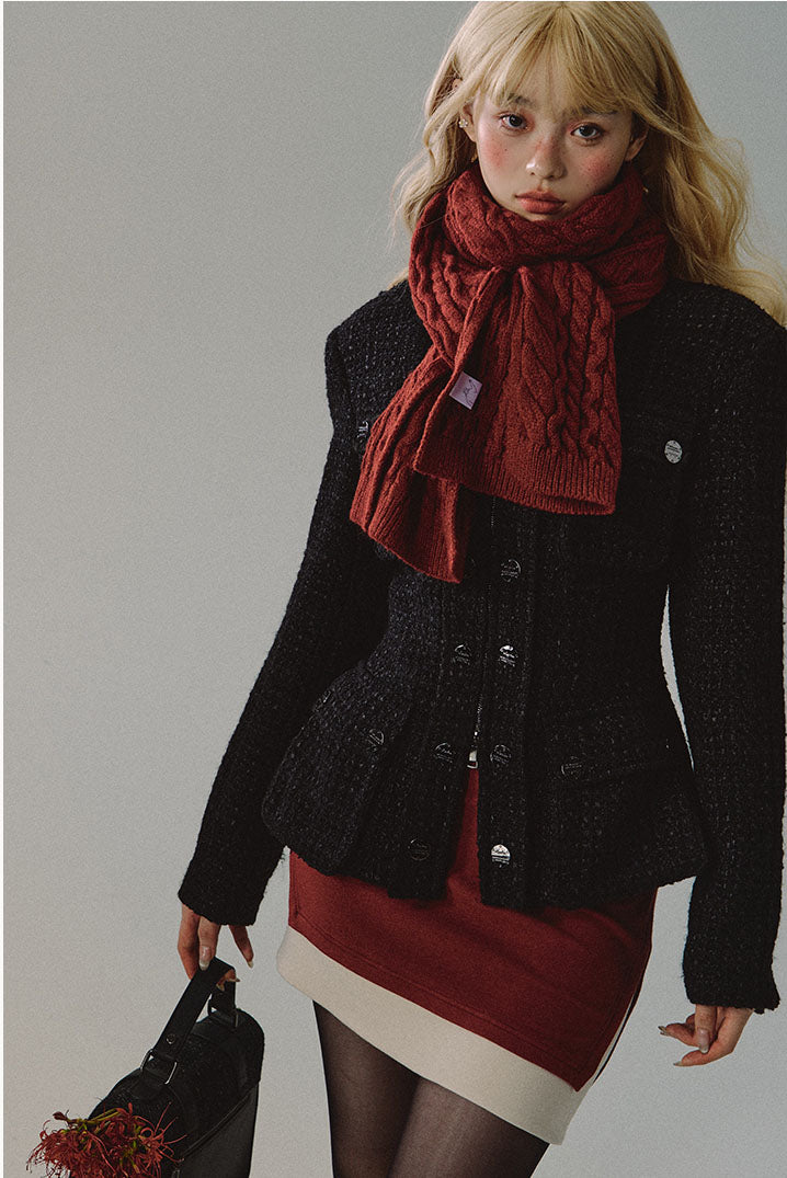 Tweed Double Zipper Waistline Koka Style Jacket