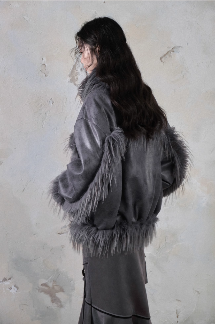 Island Plush Splice Suede Fur Jacket