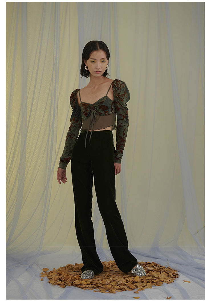 Off-Shoulder Puff Sleeve Suspender Fake Two-Piece Tops