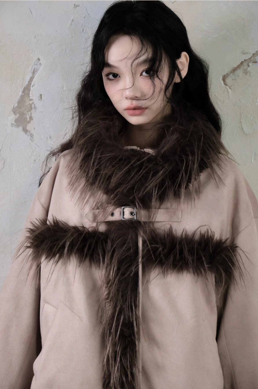 Island Plush Splice Suede Fur Jacket