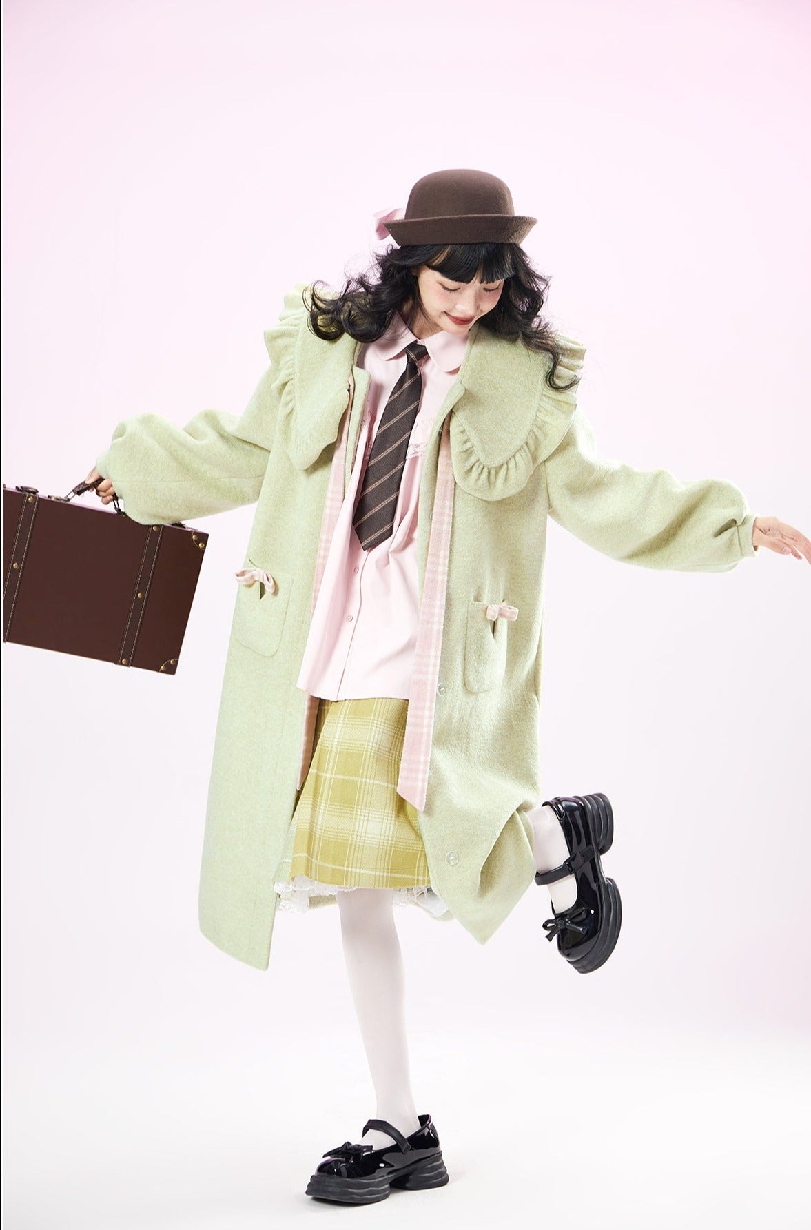 Original Design Green Collar Wool Coat Womens