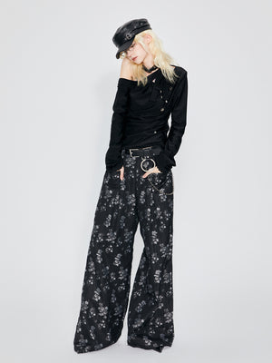 Wide leg floral satin Pants