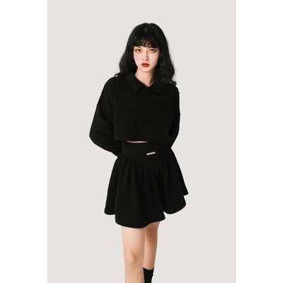 Loose Fit Casual Short Length Sweatshirt &amp; Short Length Sweatshirt Skirt Setup