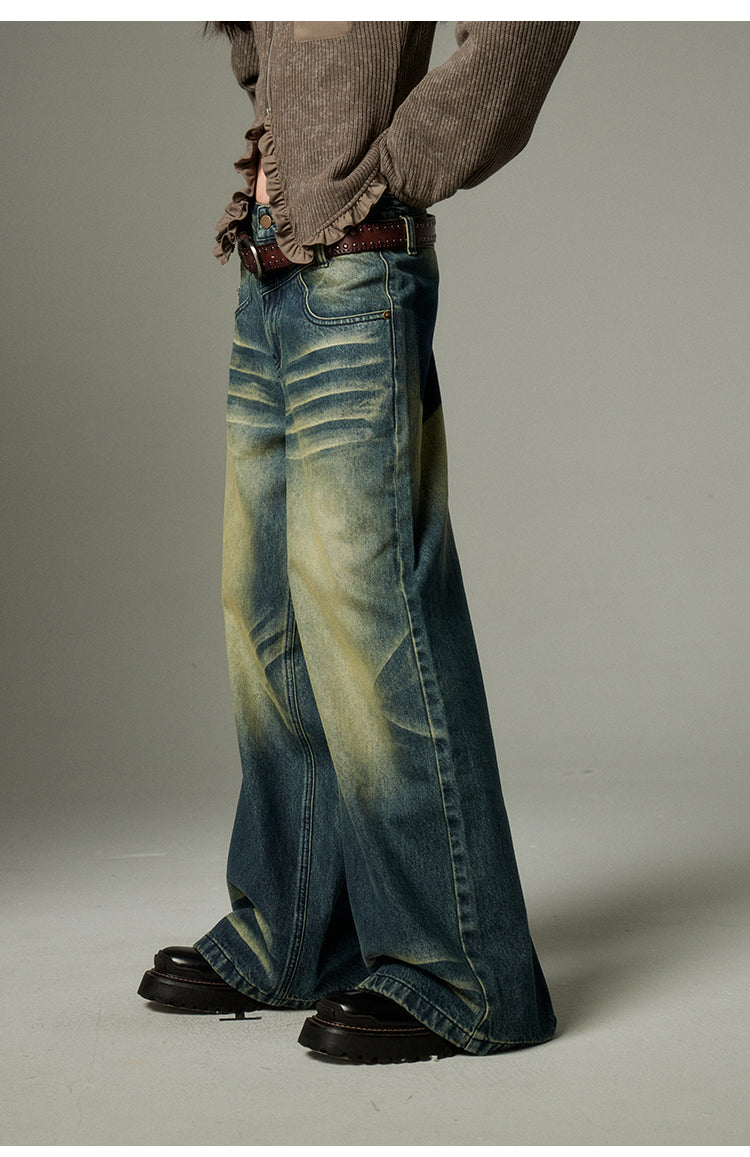 American retro gradation denim pants