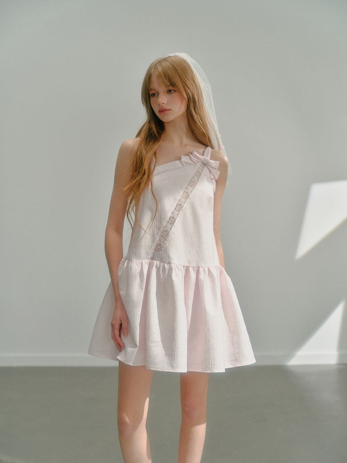 Hollow ribbon suspender dress