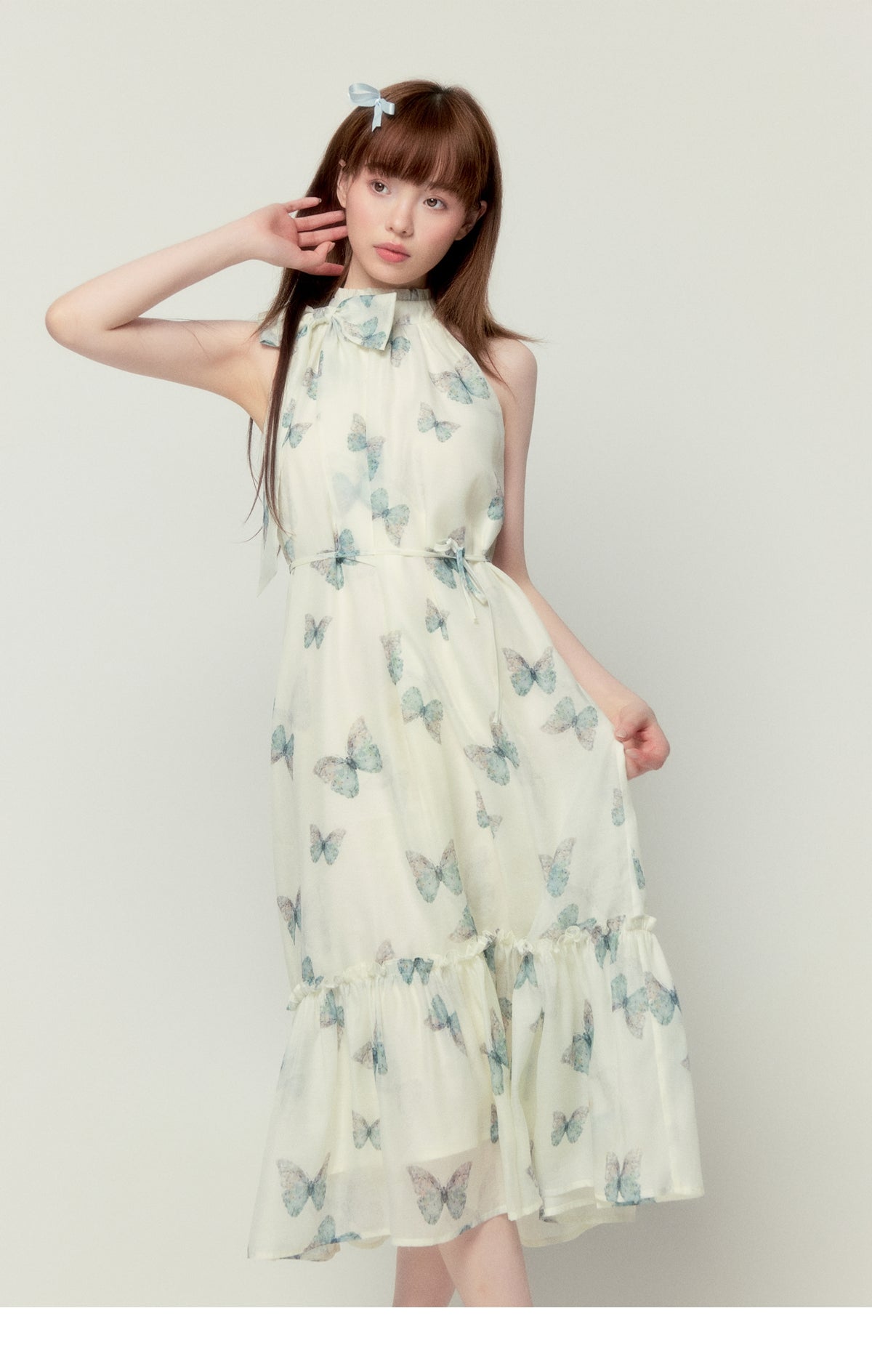 Butterfly Print Halter Neck Dress