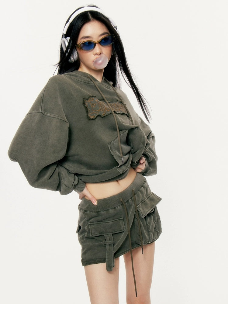 Military Green Sweatshirt Loose Sweatshirt Setup