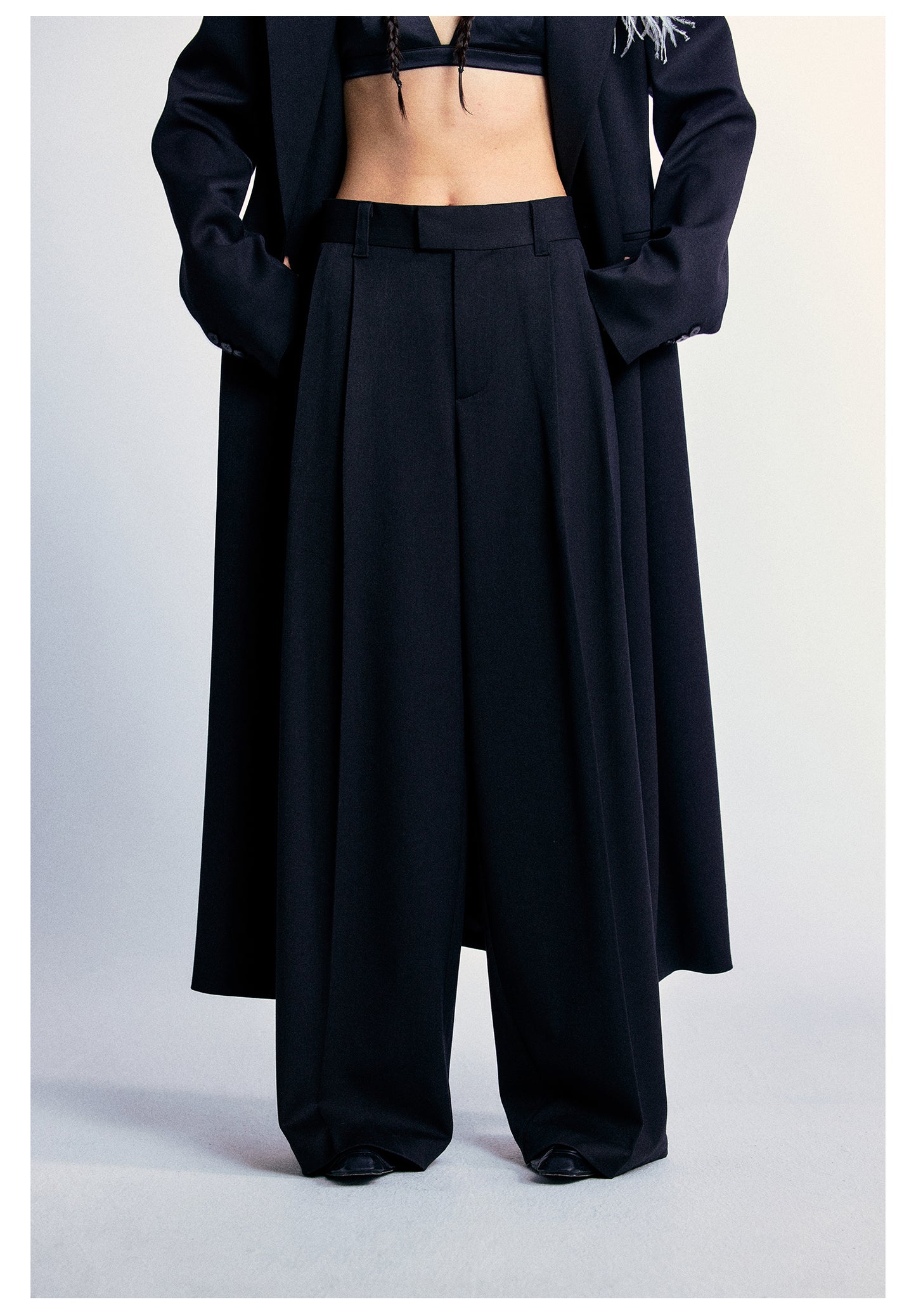 Blended Wool Straight Waist Wide Leg Pants