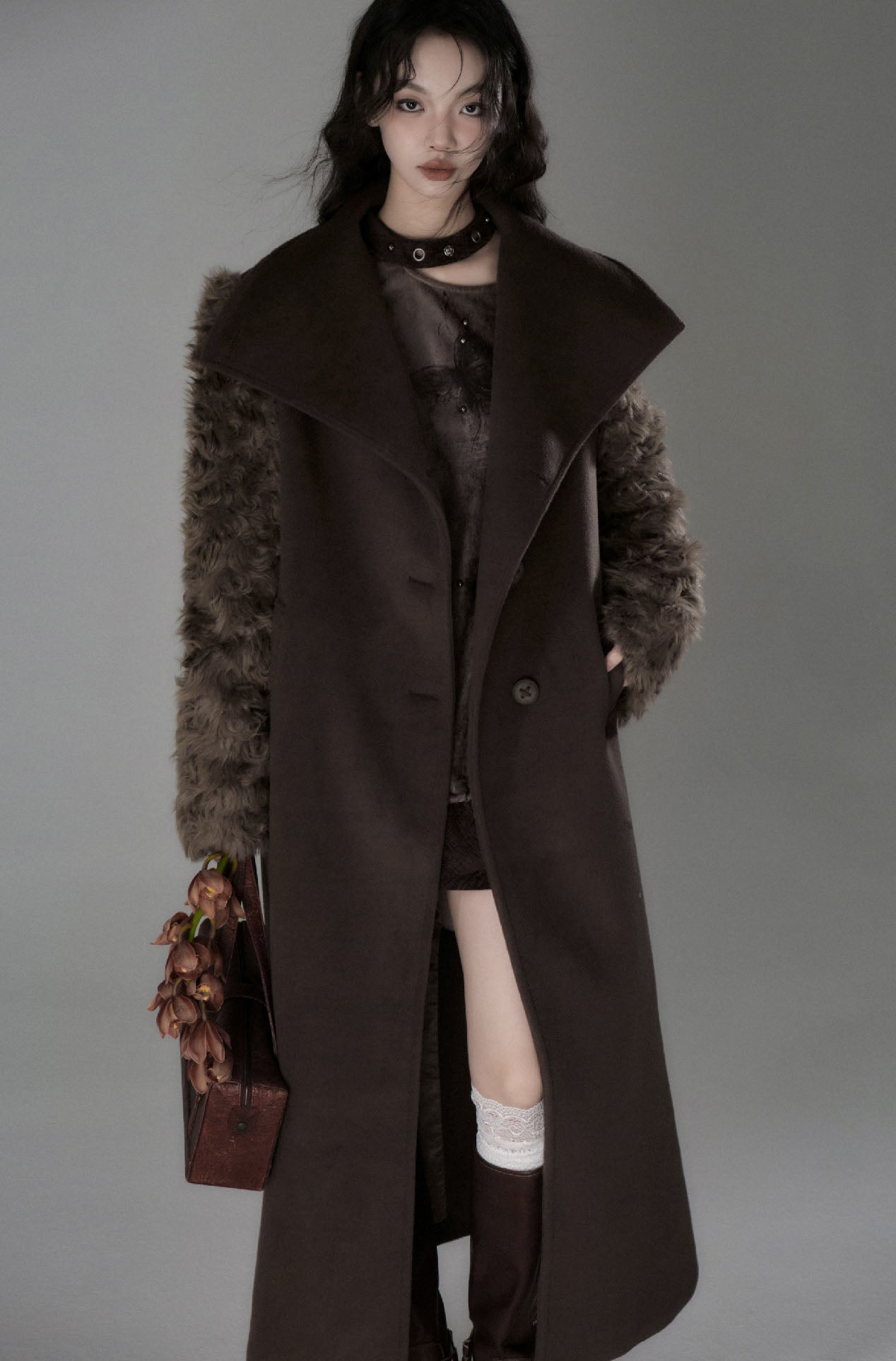 plush splice wool coat