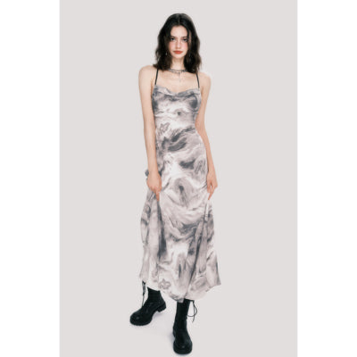 Tie-dye Pattern Slim Long One-piece