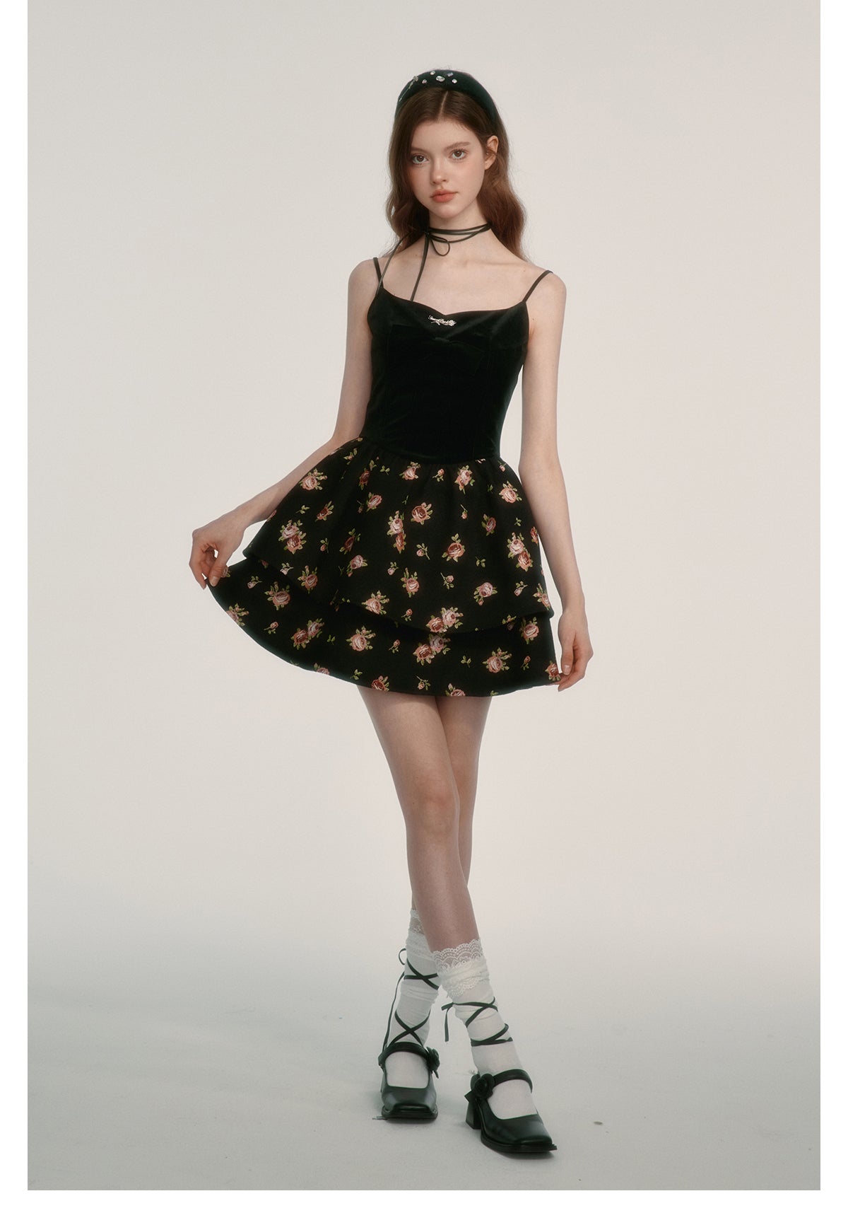 Retro skirt suspender dress