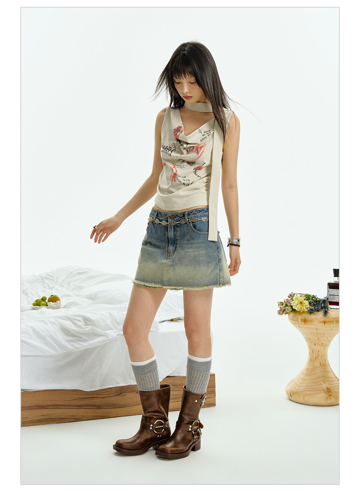 Sleeveless Shirt Floral Pattern T-Shirt