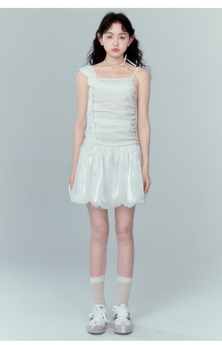 Satin Short Sleeve Suspender Dress