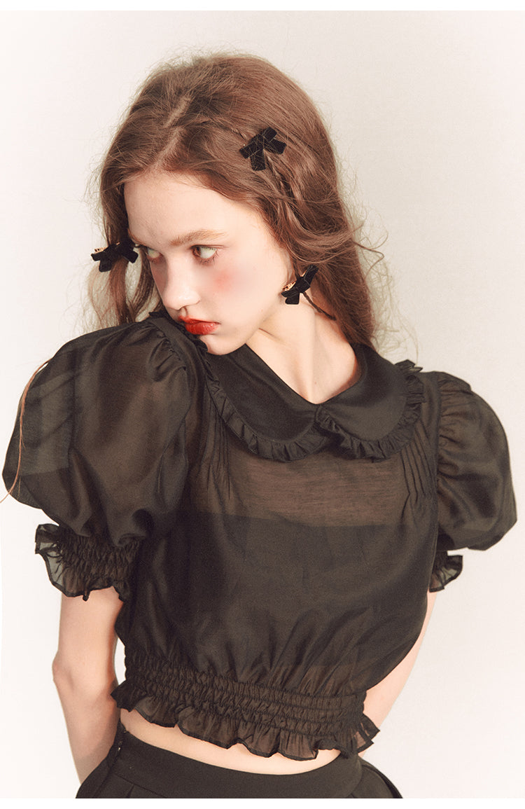 See-through Frilly Short Length Blouse