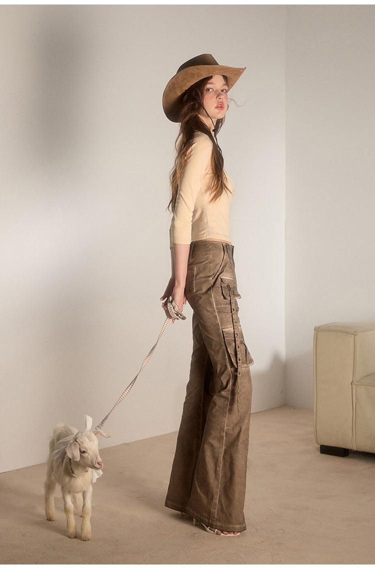 Flare Wash Overall Wide Leg Pants