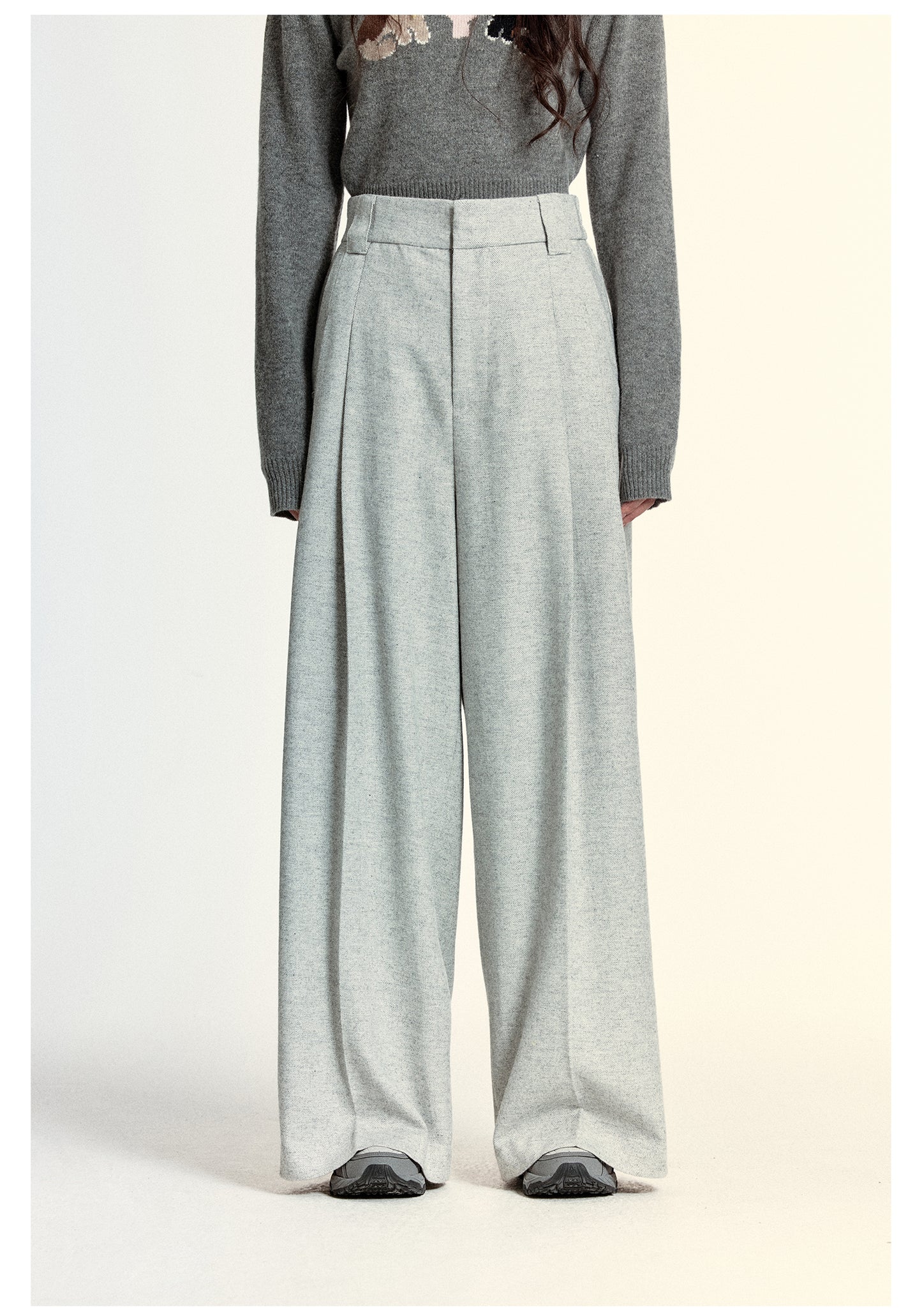 Wool-blend tweed wide pants