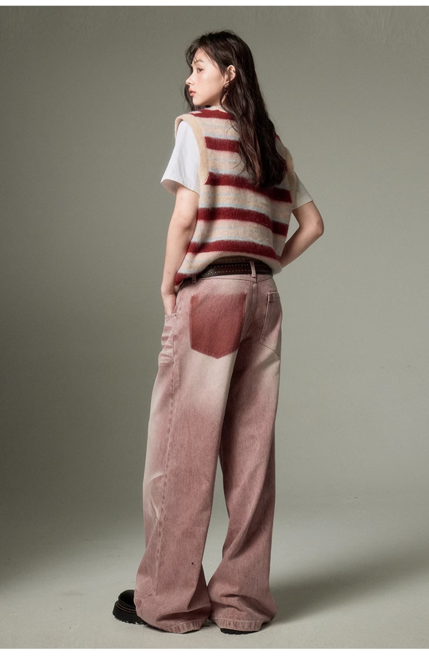 American retro gradation denim pants