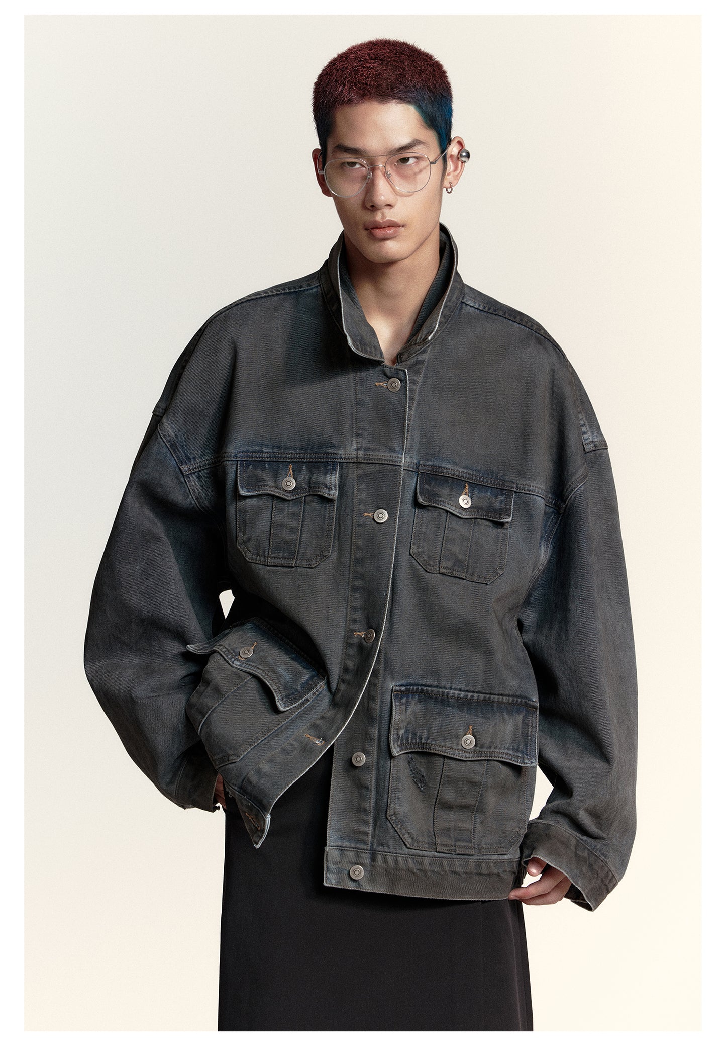 Oversized Washed Damaged Denim Jacket