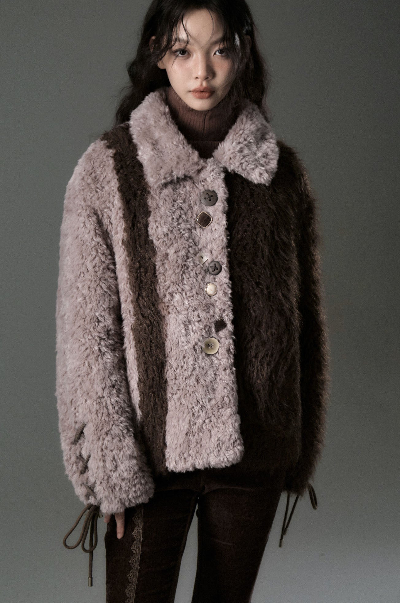 pink brown plush fur jacket