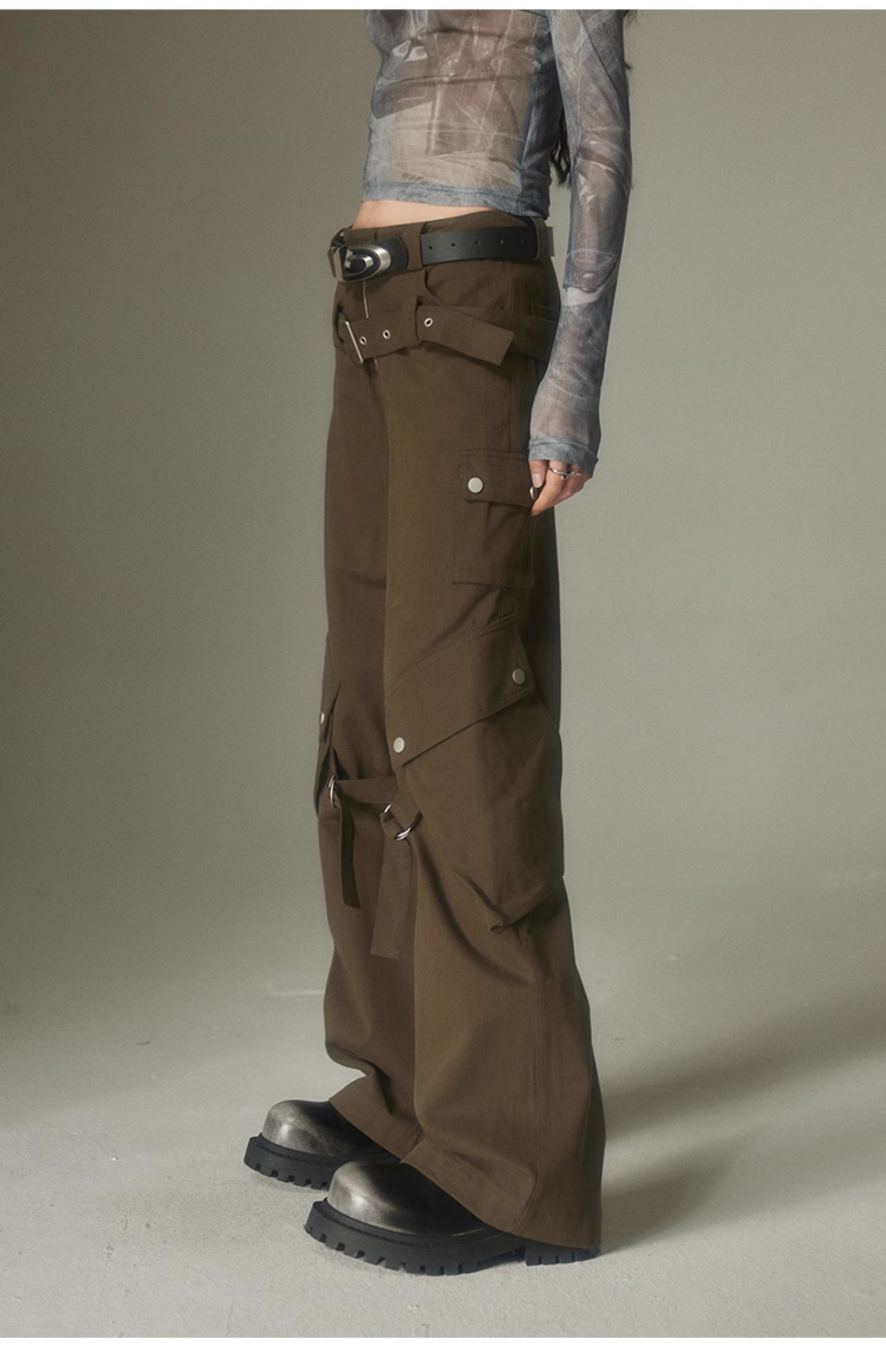 Loose Straight Double-Belt Multifunctional Pants