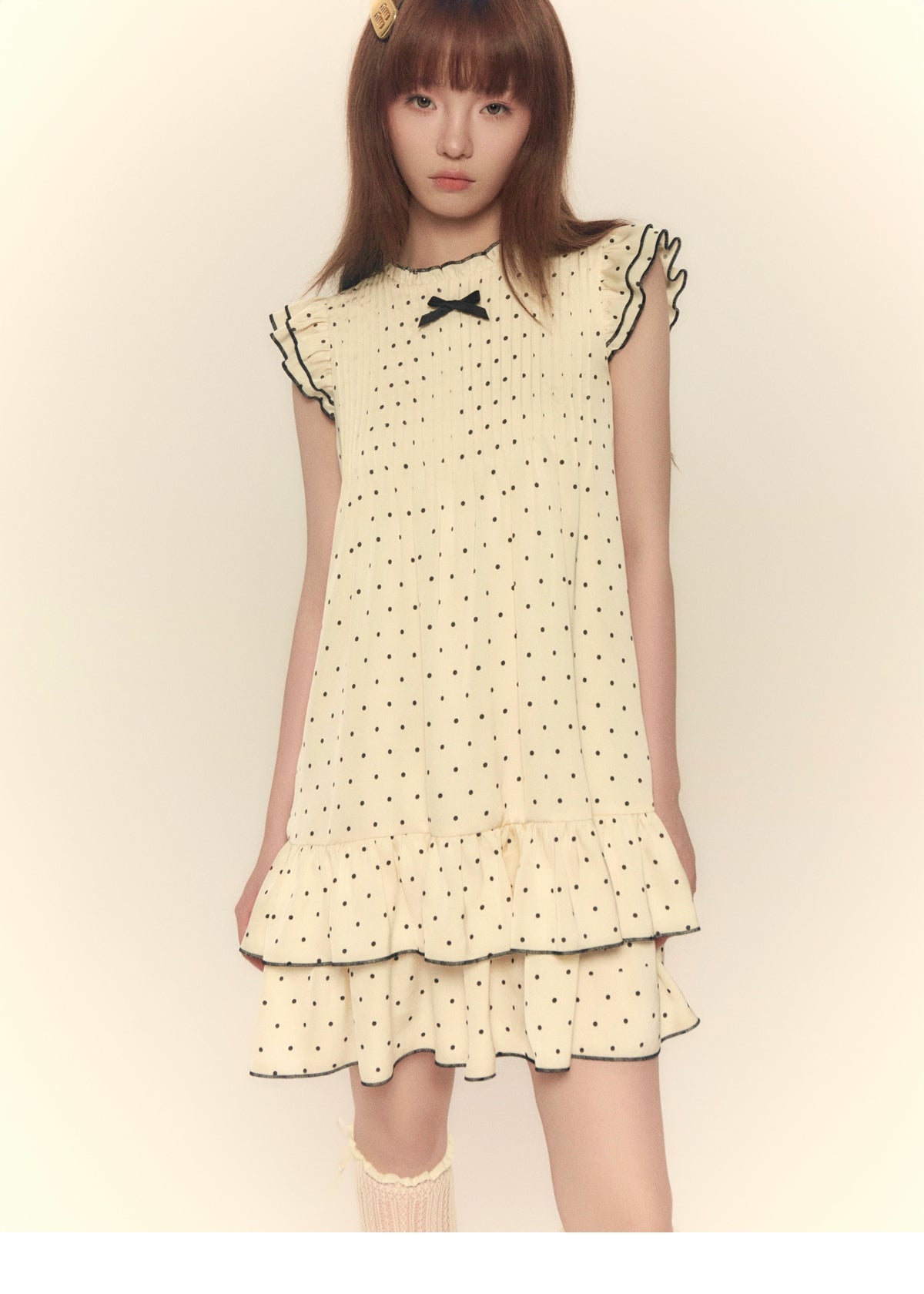 Satin Polka Dot Pleated Dress