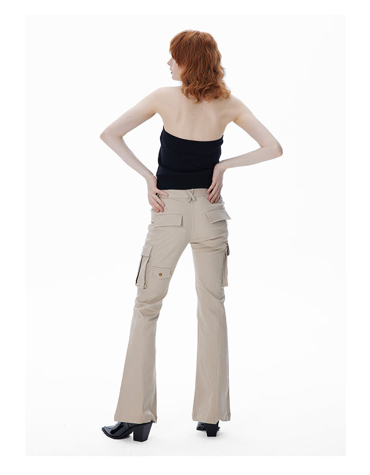 Slim straight multi-pocket glare pants