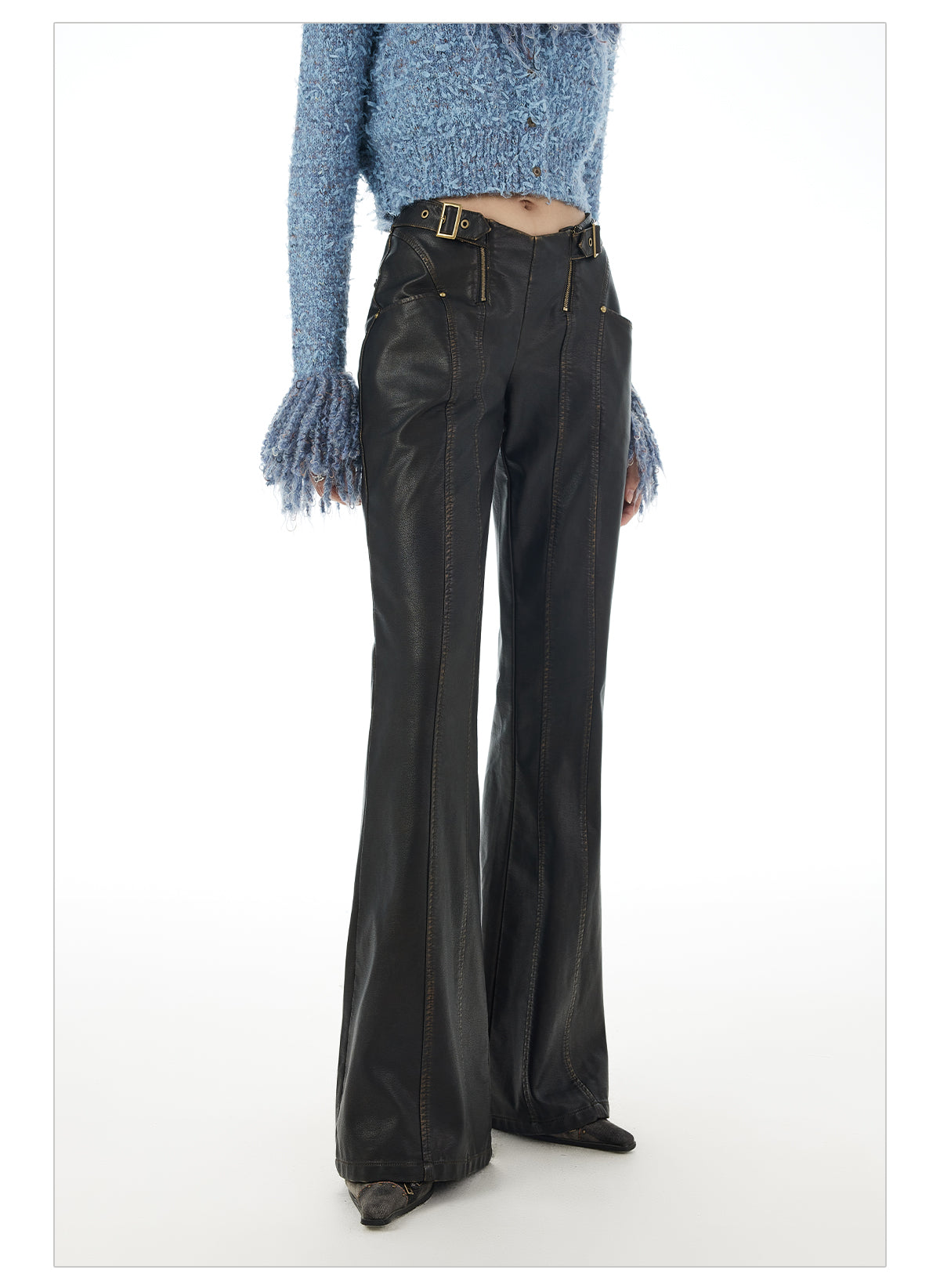 V-Waist PU Leather Pants