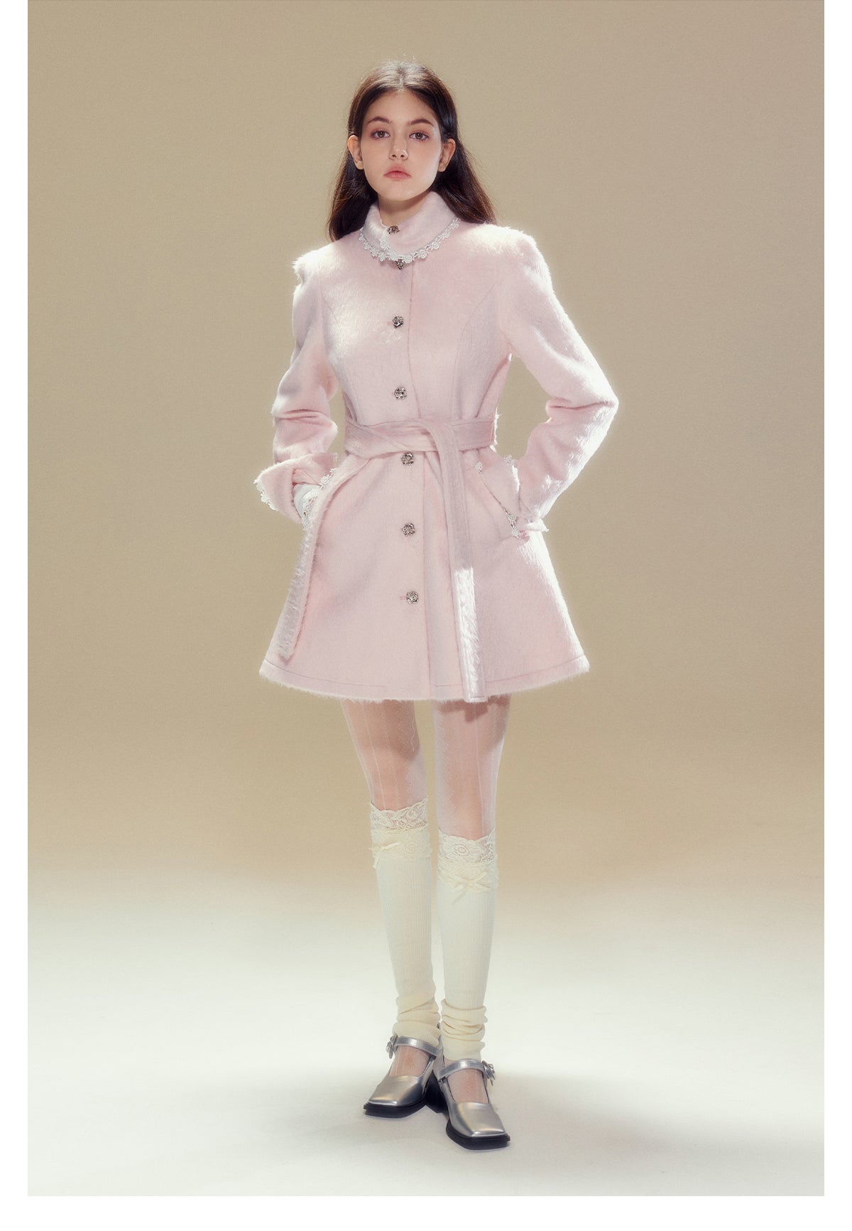 Girly Frill Short Length Wool Coat