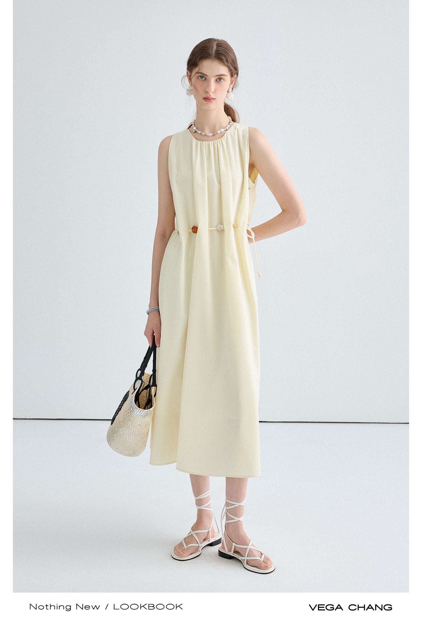 Waist Rope Design Round Neck Dress