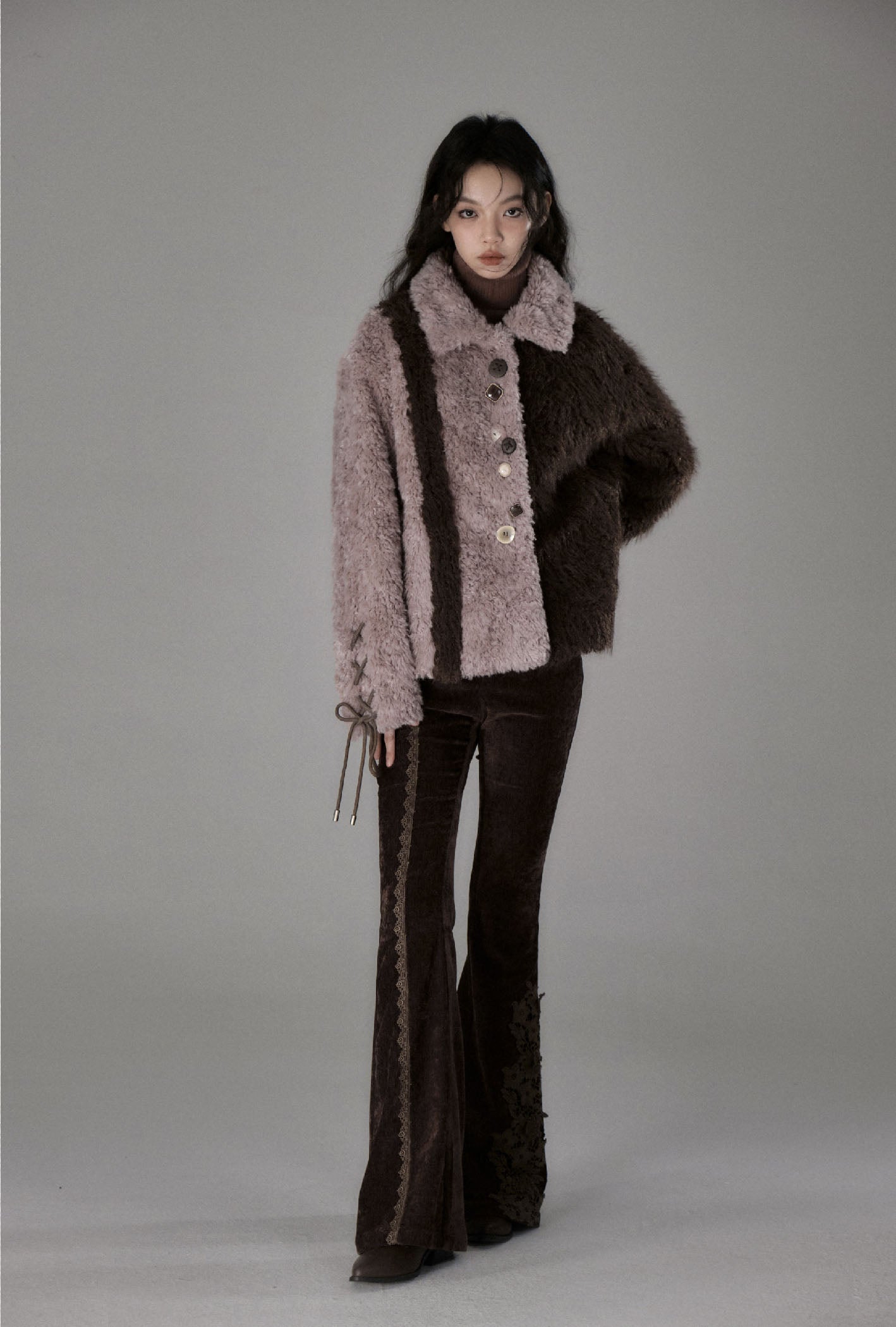 pink brown plush fur jacket