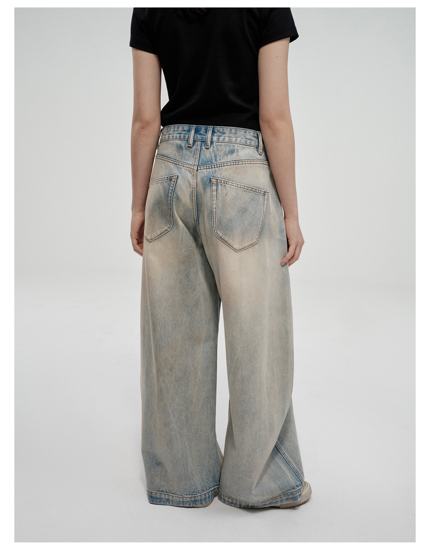 Retro-washed loose silhouette casual denim pants