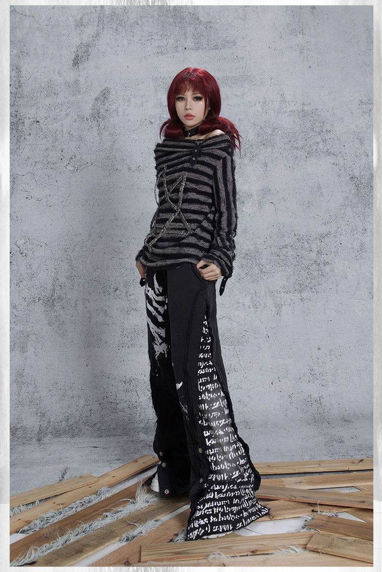 One-shoulder star stripe knit