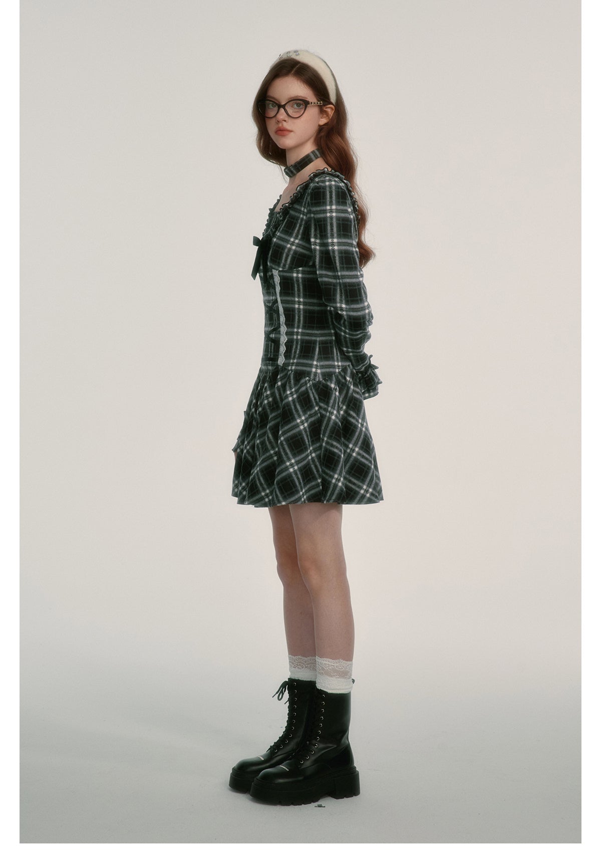 Plaid V-neck Waist Dress