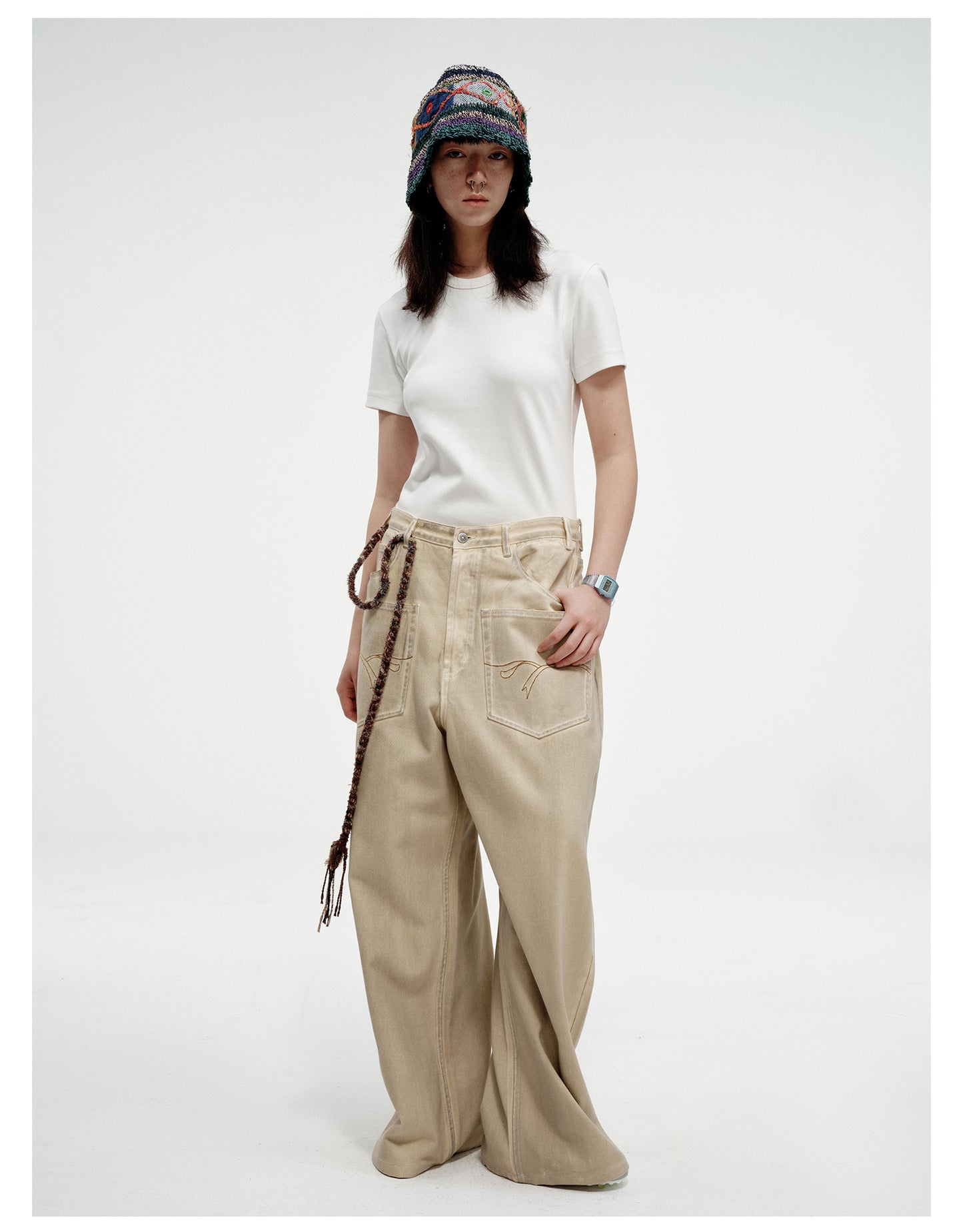 Patch Pocket Loose Wide Leg Pants