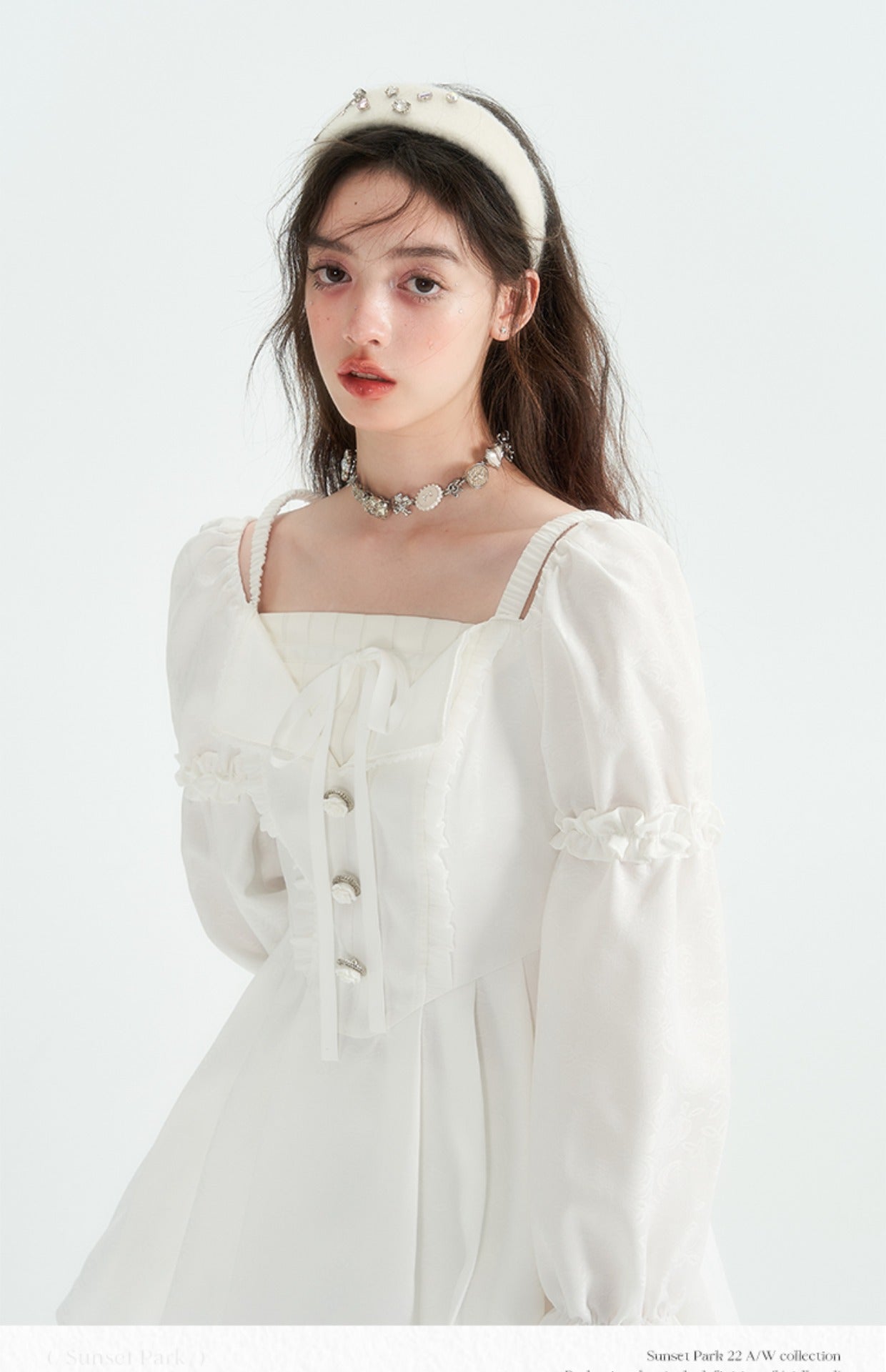 White Square Neck Puff Sleeve Tea Break Dress