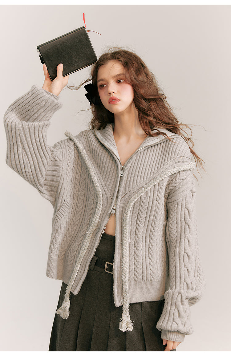 Loose Fit Front Zip Knit