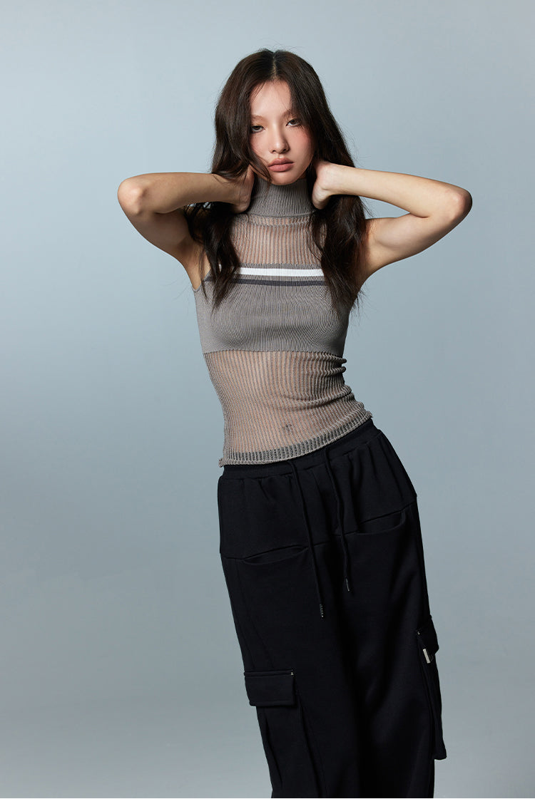 Turtleneck Lace Sleeveless Knit