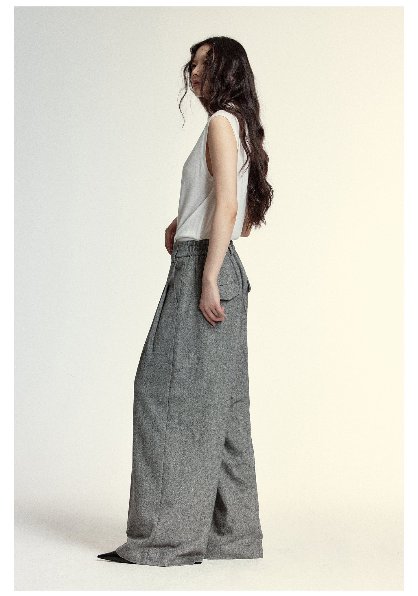 Wool-blend tweed wide pants